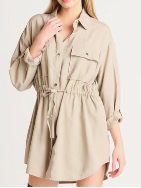 Zara Beige Long Sleeve Shirt Dress